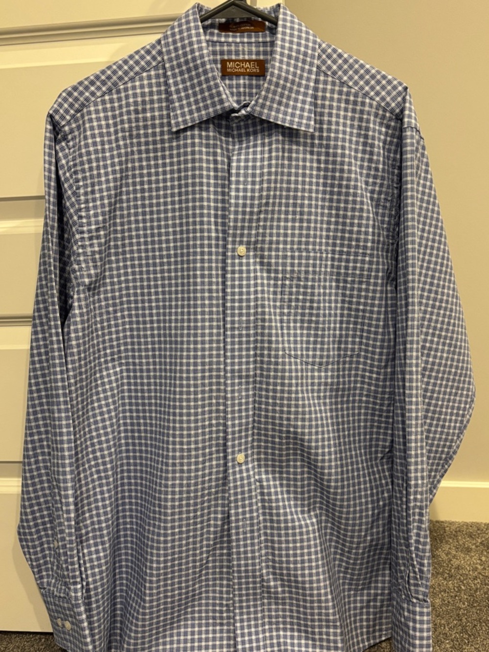 Michael Kors Men's Blue Check Dress Shirt
